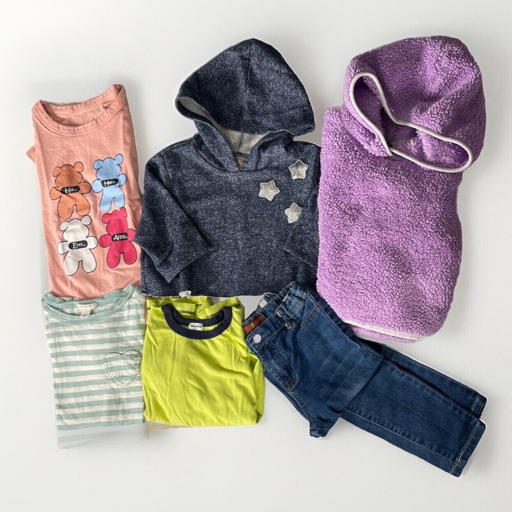 Lot of 6 Tops Cropped Hoodie T Shirt Denim Jeans Sherpa Hoodie Sweater Girls 6